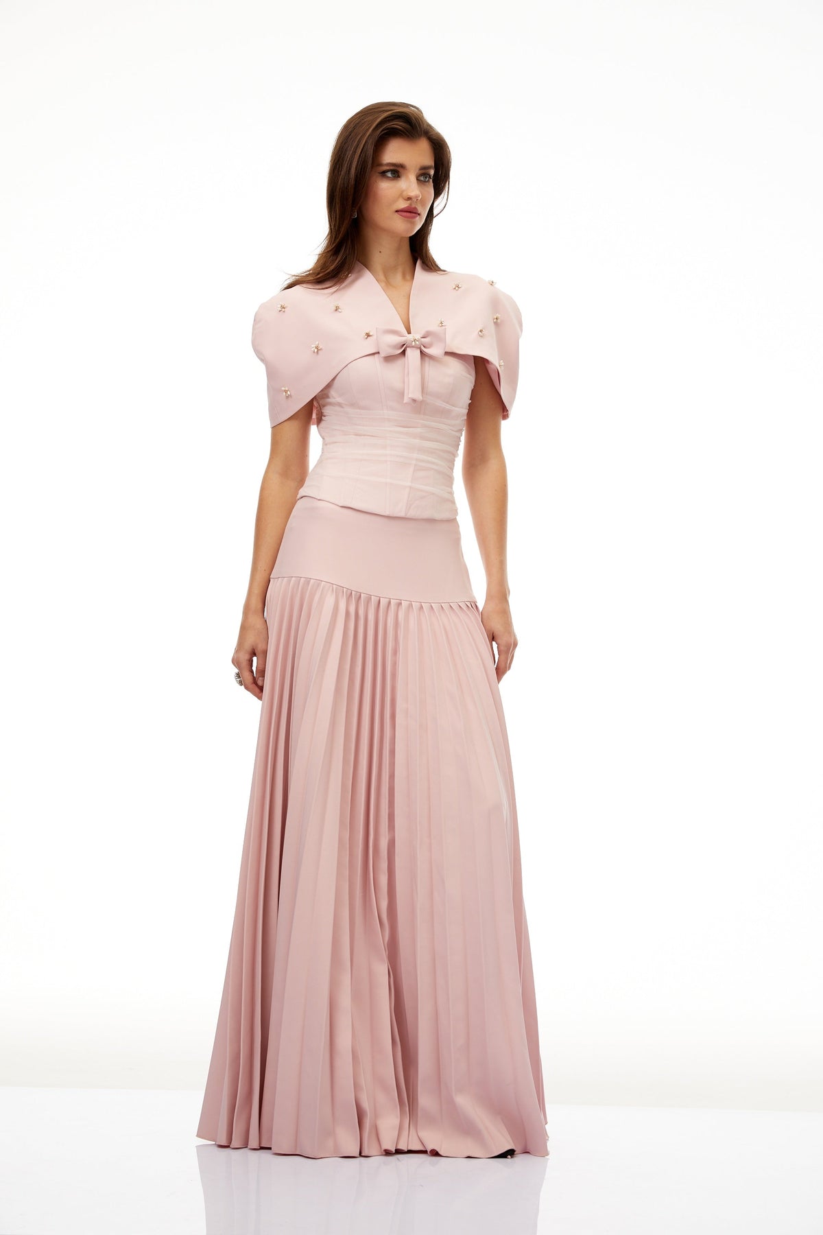 Completo con scialle e corsetto rosa Zulema