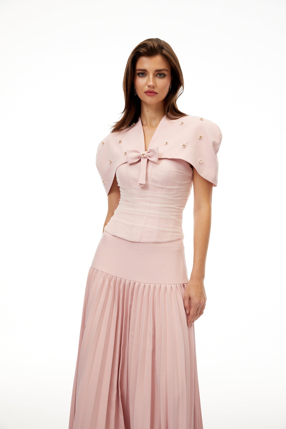 Completo con scialle e corsetto rosa Zulema