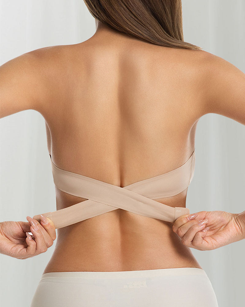 Reggiseno senza spalline con incrocio laterale ad anelli