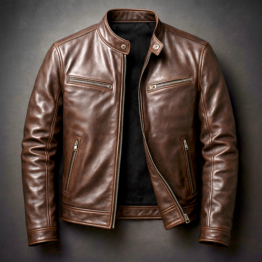 Chaqueta vintage de cuero con cremallera