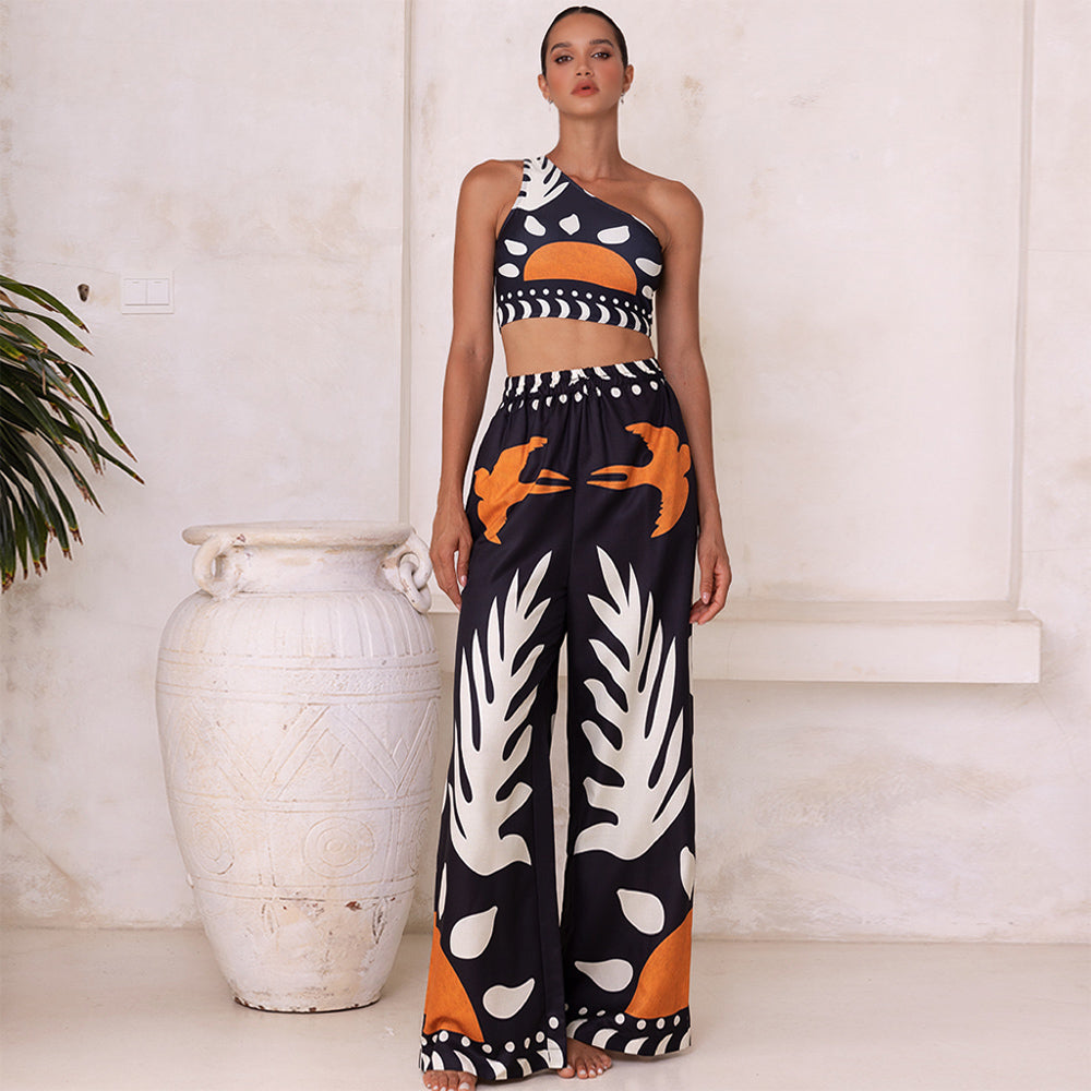 Costume da bagno bikini a spalla scoperta con vita alta e pantaloncini o gonna