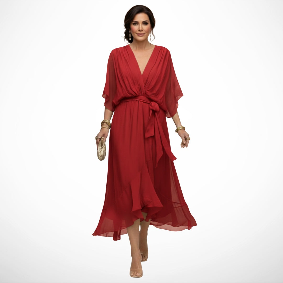 Abito in chiffon con scollo a V