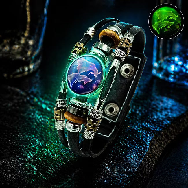 Bracelet en cuir phosphorescent du signe du zodiaque