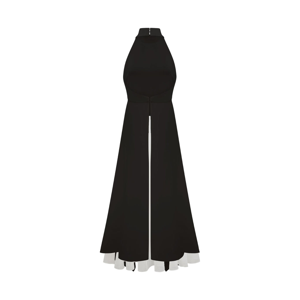 Vestido largo con cuello halter y capas