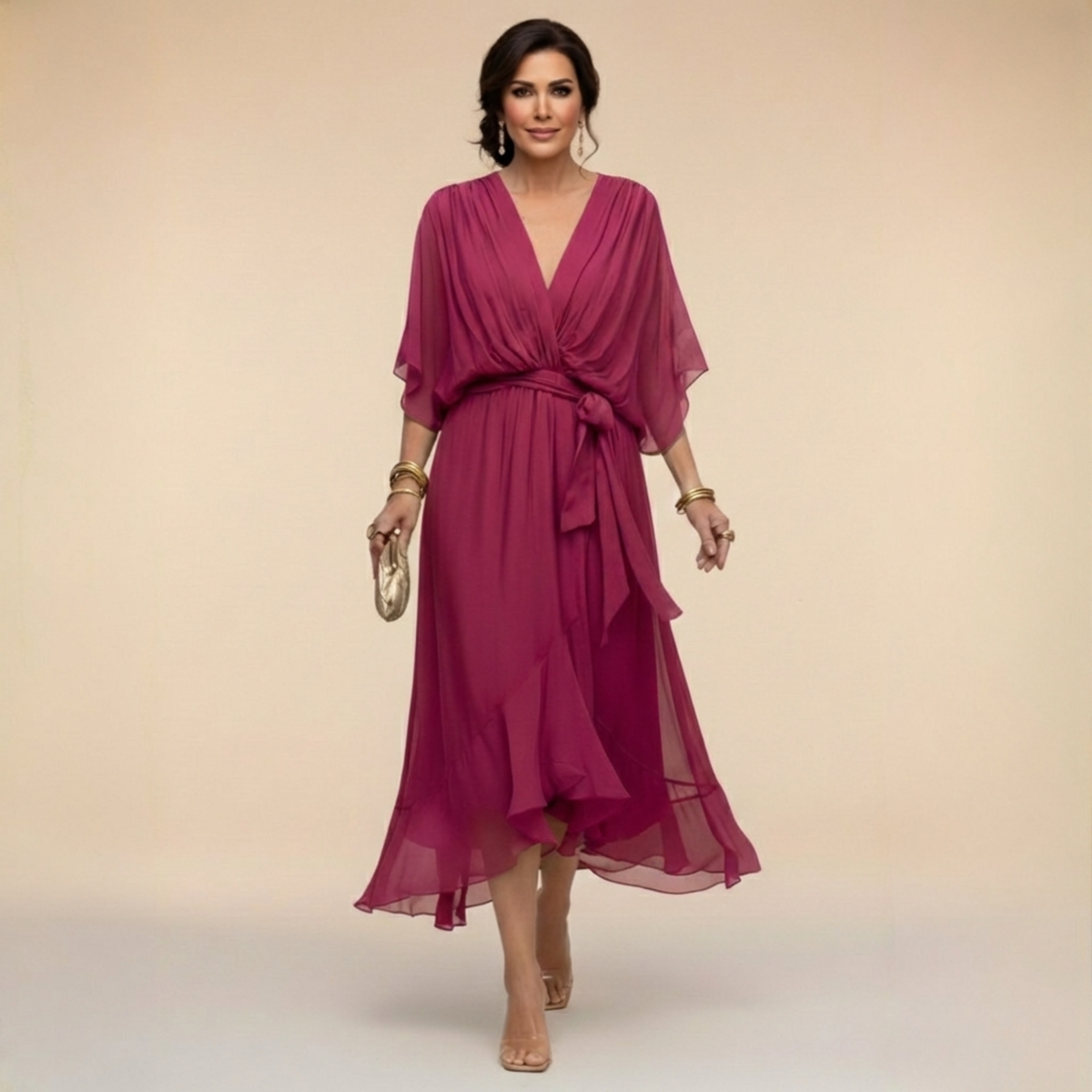 Abito in chiffon con scollo a V