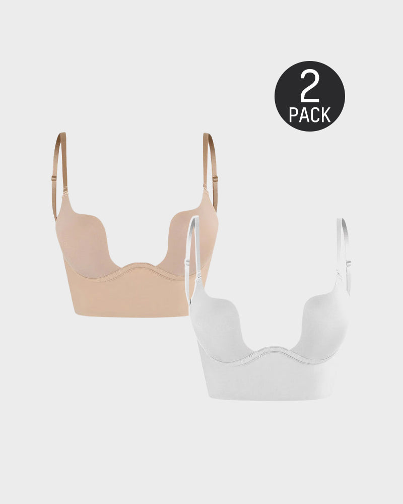 Sett med 2 dype, ryggløse BH-er – beige + hvit