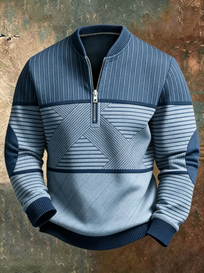 Pull demi-zip géométrique
