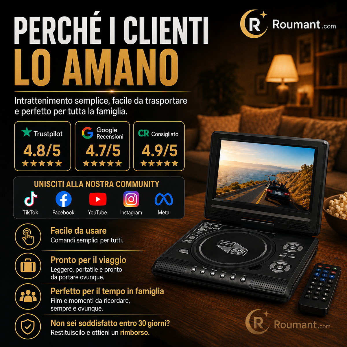 📺 Lettore DVD/EVD portatile HD da 7,8" – Schermo ampio, ricaricabile e compatibile con DVD/CD/USB/SD – Perfetto per casa e in viaggio 🔥 50% DI SCONTO