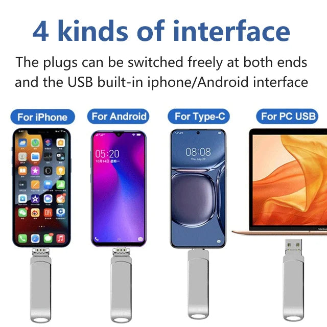 Clau USB multifuncional 4 en 1 d'alta capacitat per a l'ampliació de la memòria del mòbil