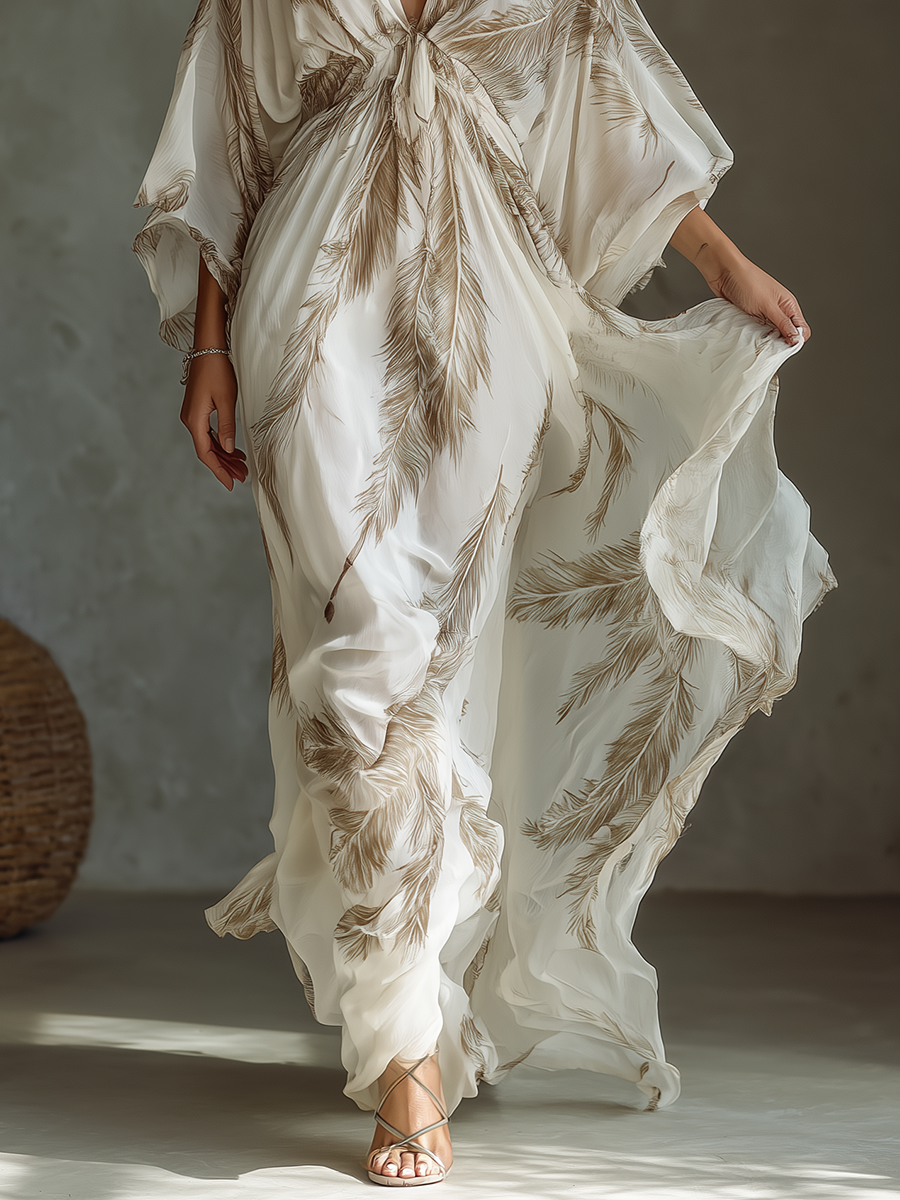 Robe longue en mousseline à imprimé palmiers