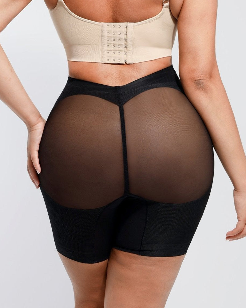 Pantalons curts de xarxa ajustats per a dona, amb cintura baixa, que aplanen l'abdomen i modelen les cames, l'esquena i els gluts