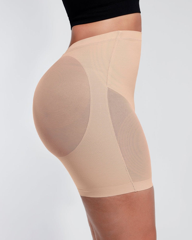 Pantalons curts de xarxa ajustats per a dona, amb cintura baixa, que aplanen l'abdomen i modelen les cames, l'esquena i els gluts