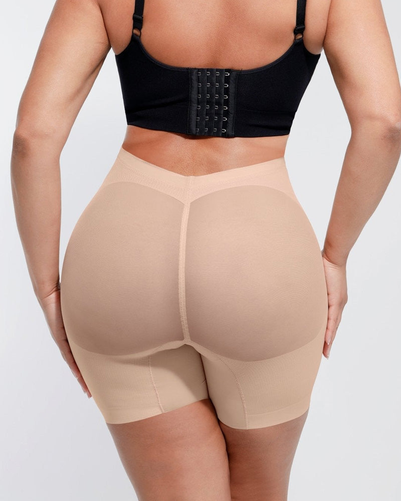 Pantalons curts de xarxa ajustats per a dona, amb cintura baixa, que aplanen l'abdomen i modelen les cames, l'esquena i els gluts