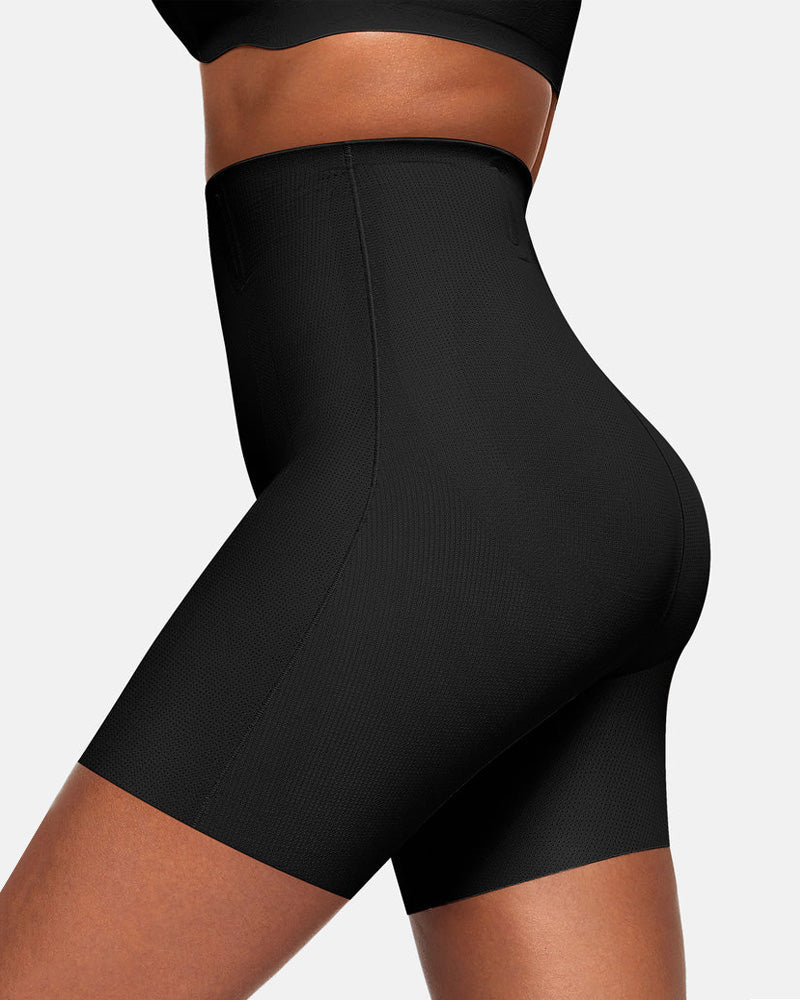 Pantalones cortos moldeadores transpirables sin costuras para mujer, de cintura alta, que reducen el abdomen y realzan los glúteos