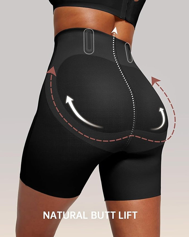 Pantalones cortos moldeadores transpirables sin costuras para mujer, de cintura alta, que reducen el abdomen y realzan los glúteos