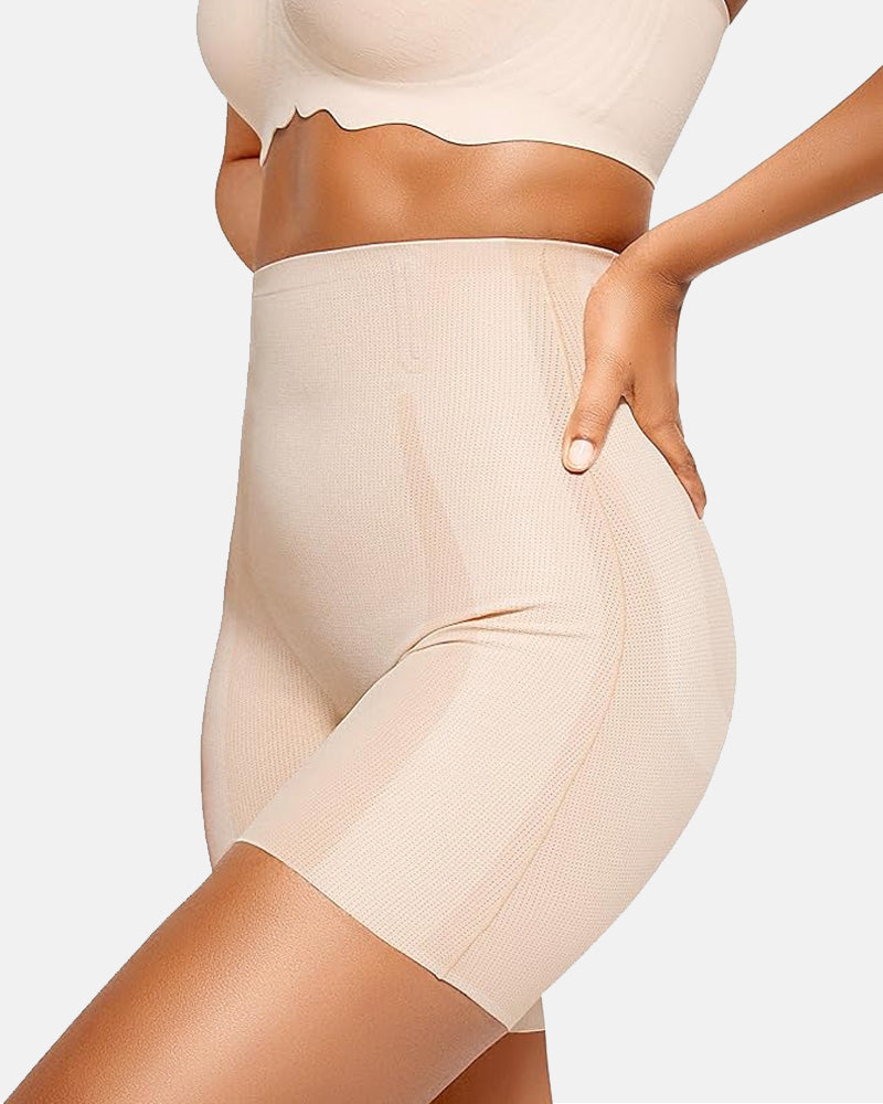 Pantalones cortos moldeadores transpirables sin costuras para mujer, de cintura alta, que reducen el abdomen y realzan los glúteos