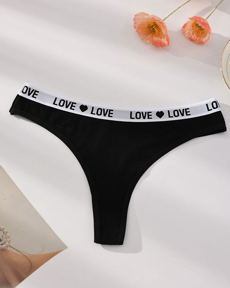 String taille basse en coton bicolore à inscription cœur