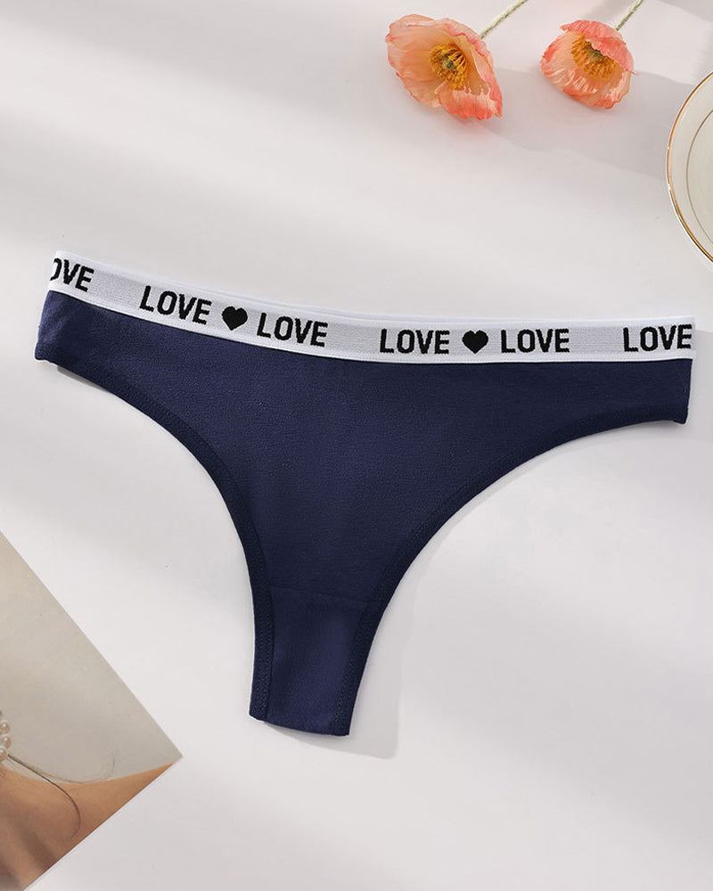 String taille basse en coton bicolore à inscription cœur