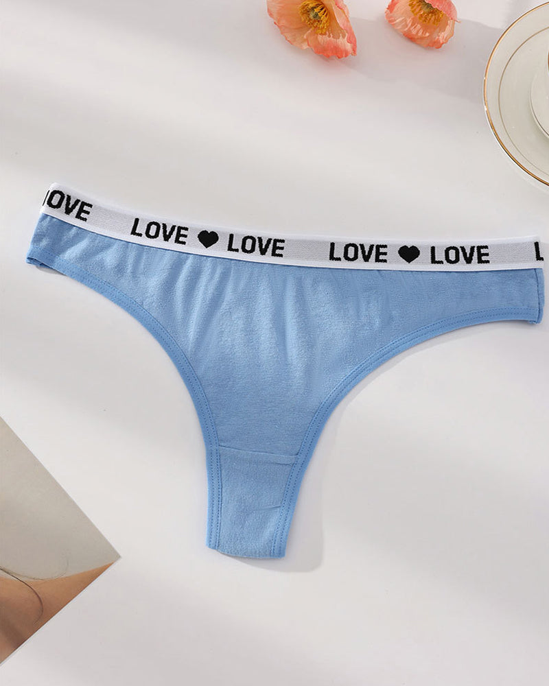 String taille basse en coton bicolore à inscription cœur