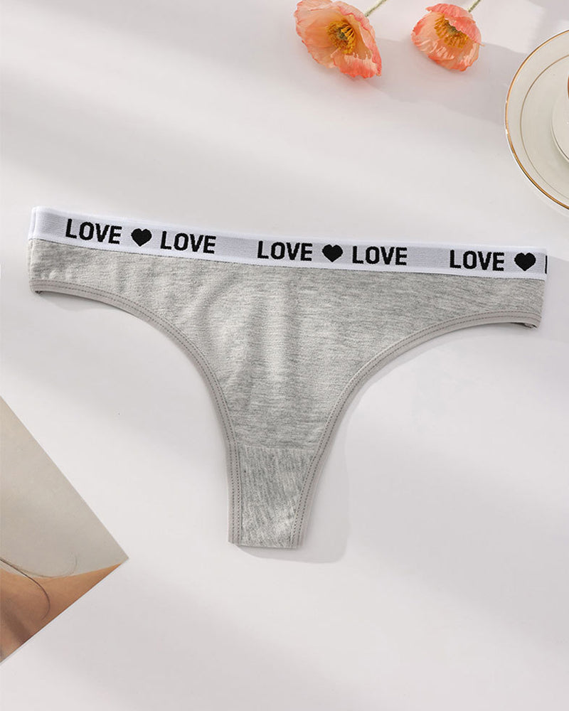 String taille basse en coton bicolore à inscription cœur