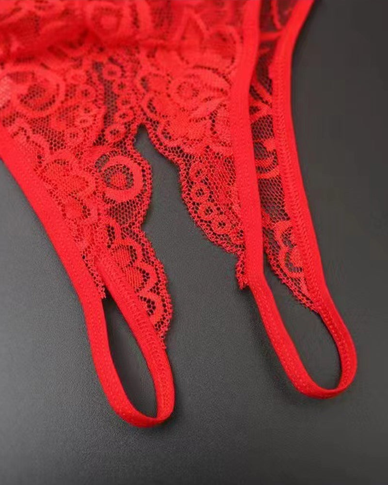 String sexy ouvert en dentelle ajourée, taille basse