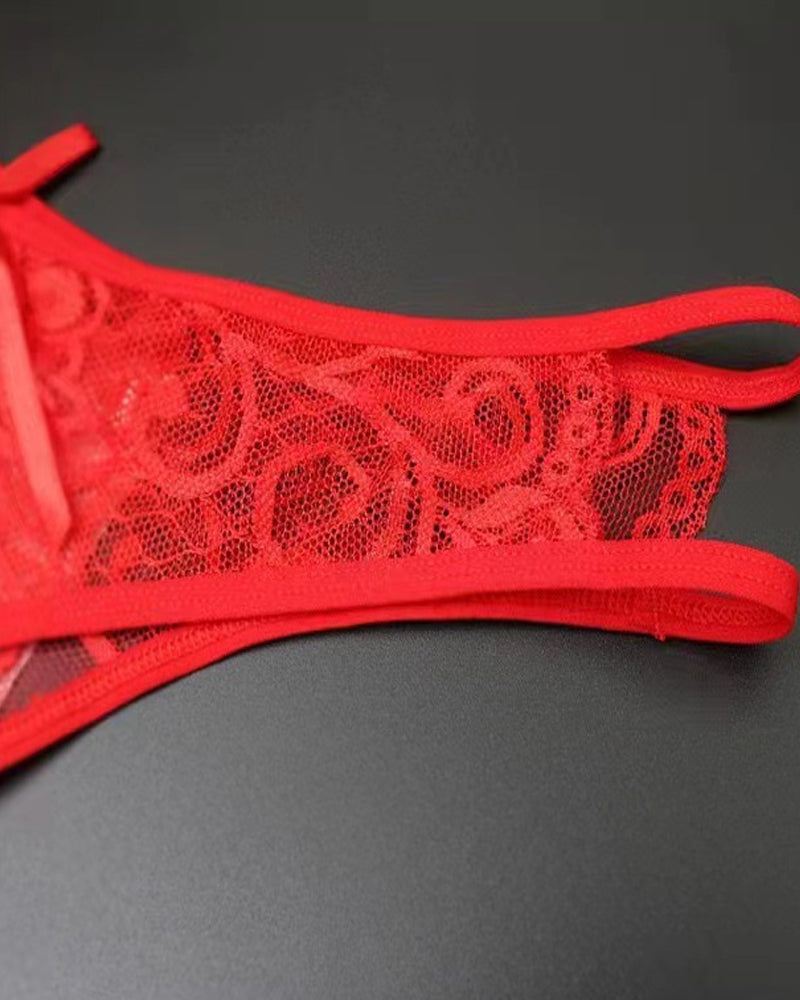 Perizoma sexy ouvert in pizzo traforato, a vita bassa