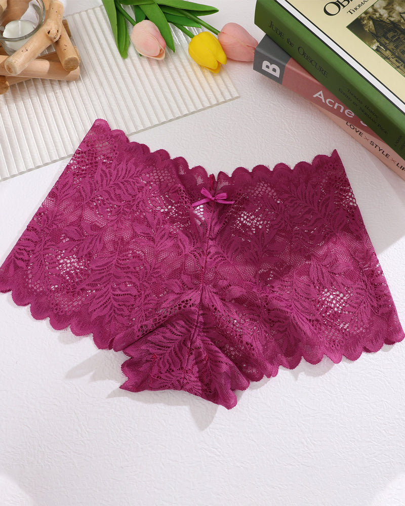 Braguita sin costuras de encaje semitransparente, entrepierza de algodón