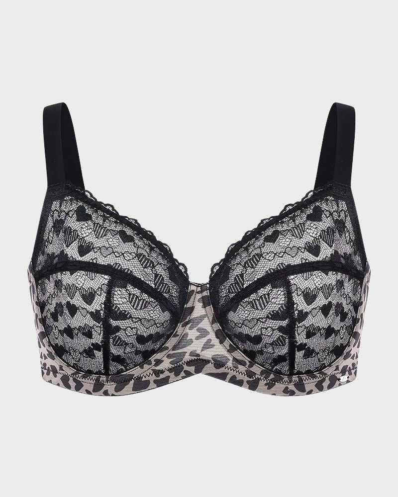 Sutjador push-up sexy de talla gran de rendes amb cors i lleopard