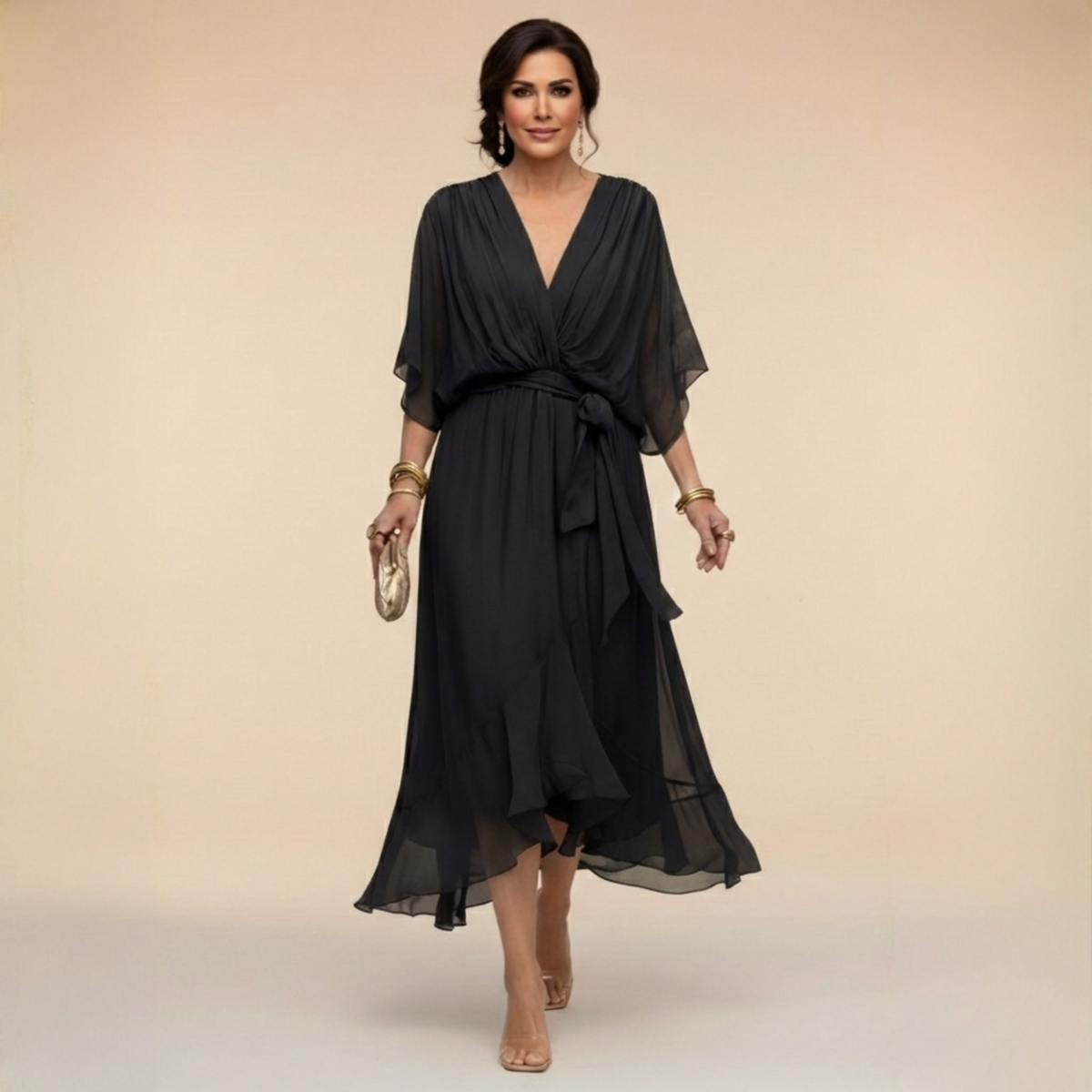 Abito in chiffon con scollo a V