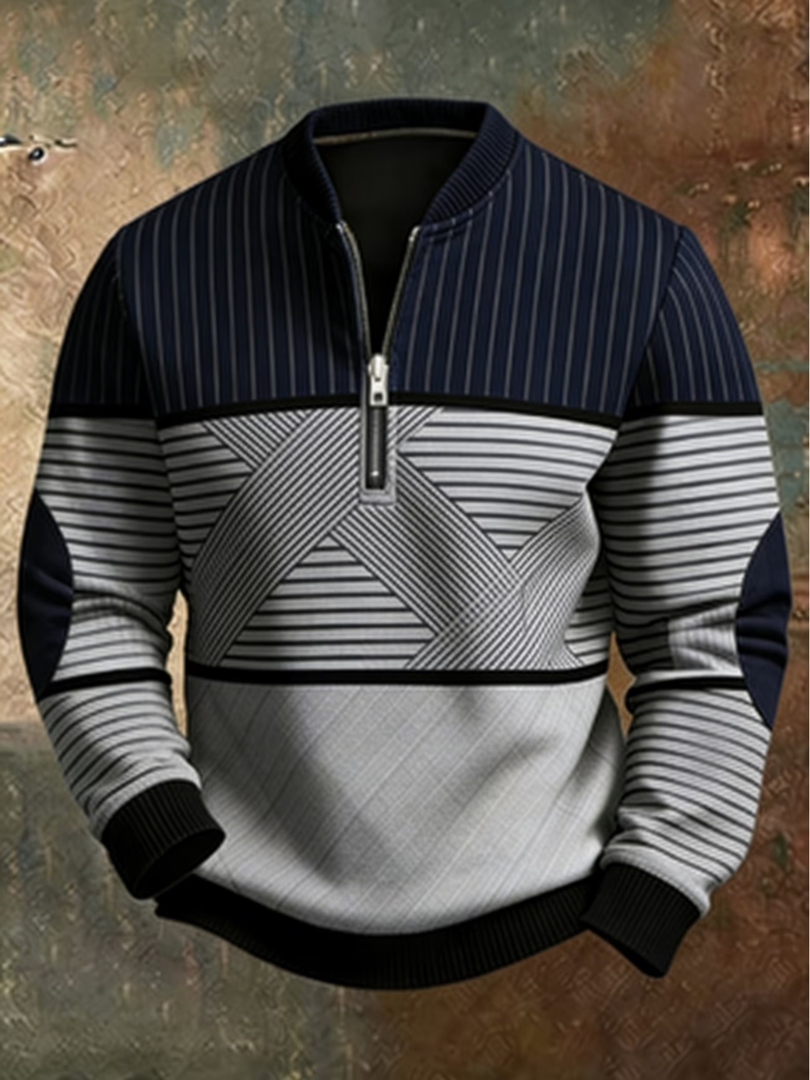 Pull demi-zip géométrique