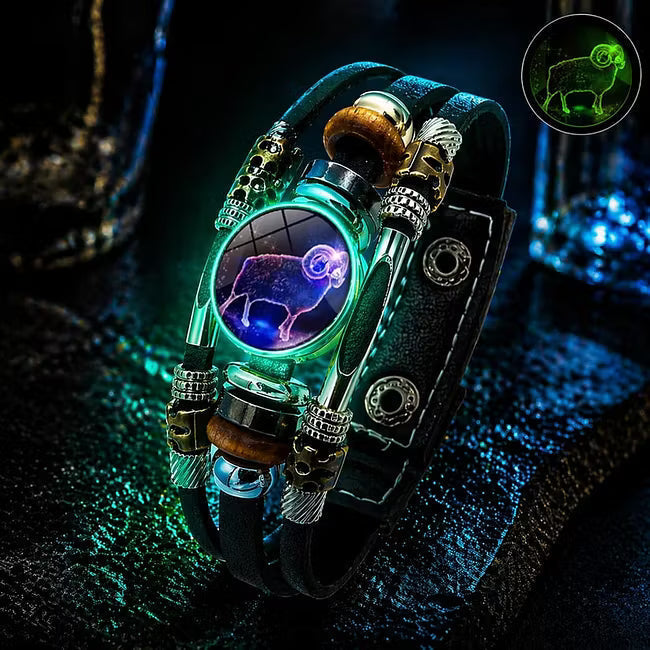 Bracelet en cuir phosphorescent du signe du zodiaque