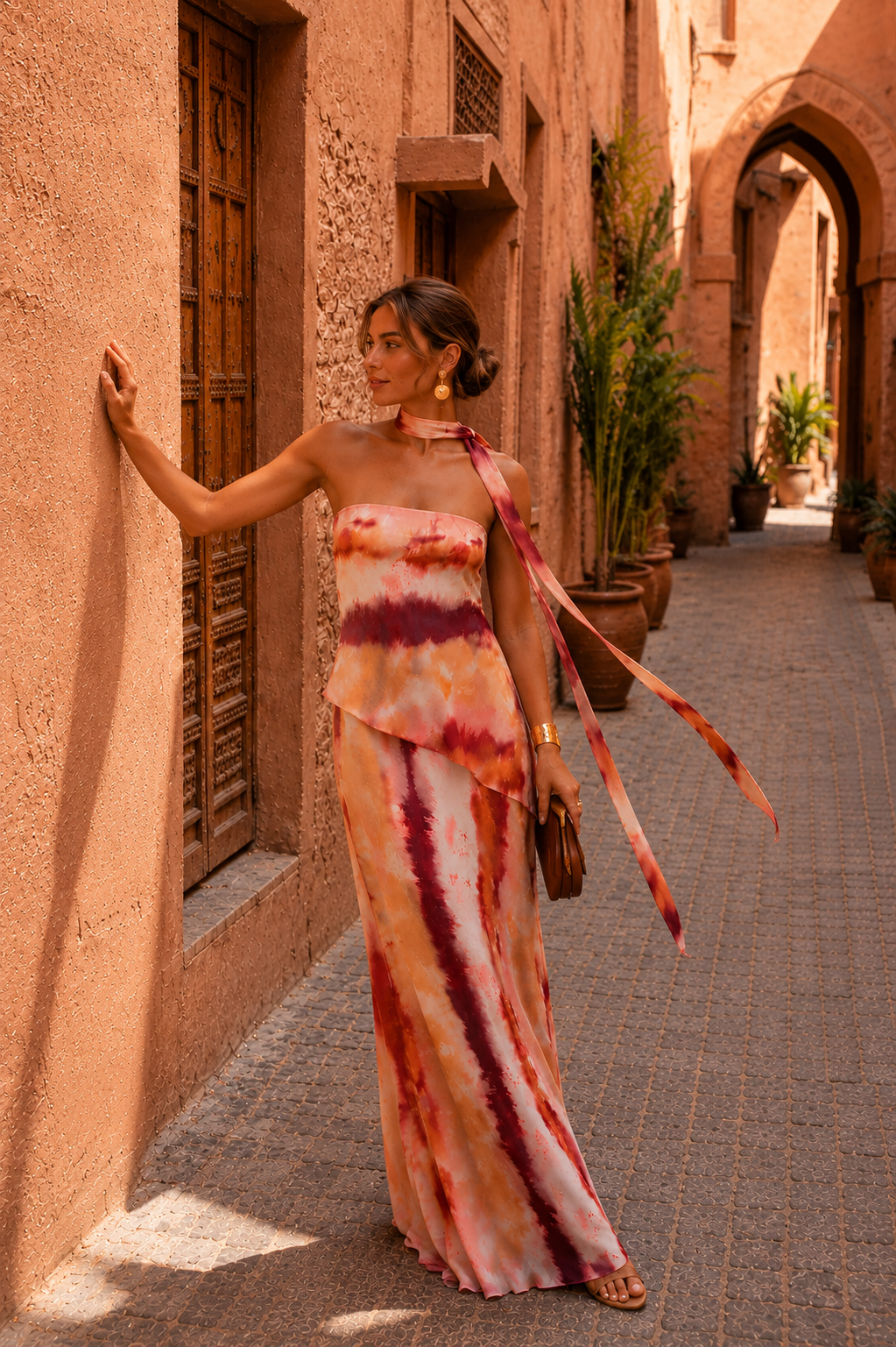 Vestit llarg estampat amb escot cor