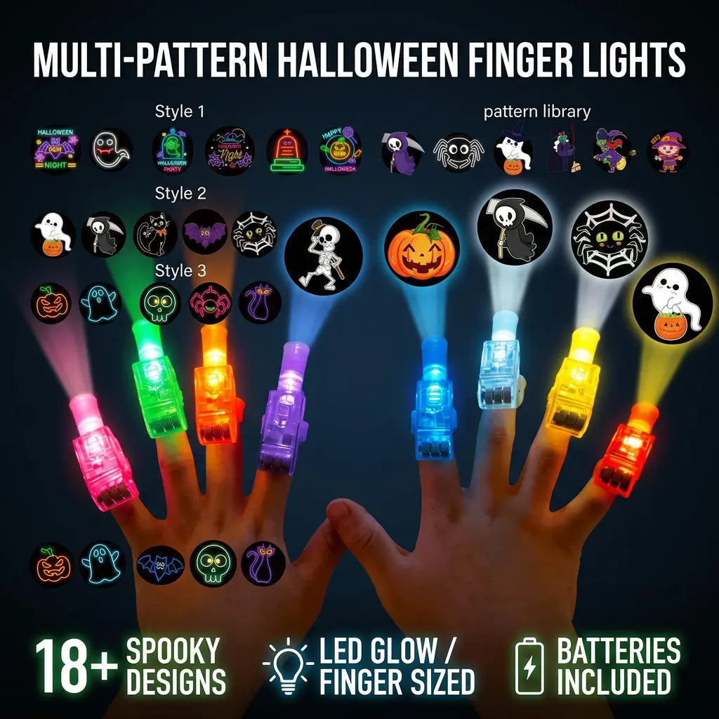 12 PCS Bagues projecteurs pour doigts Halloween, Jouets lumineux LED pour doigts