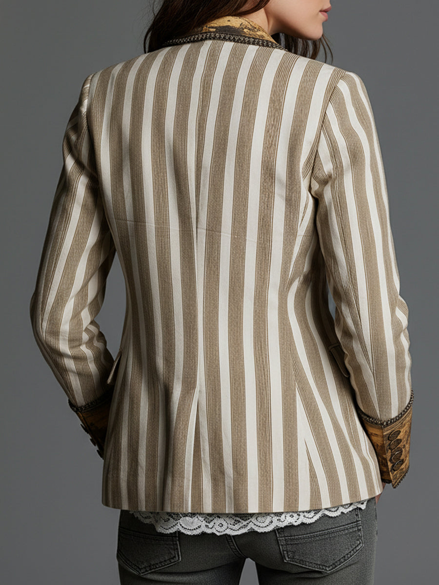 Blazer bohemi de ratlles amb coll estampat
