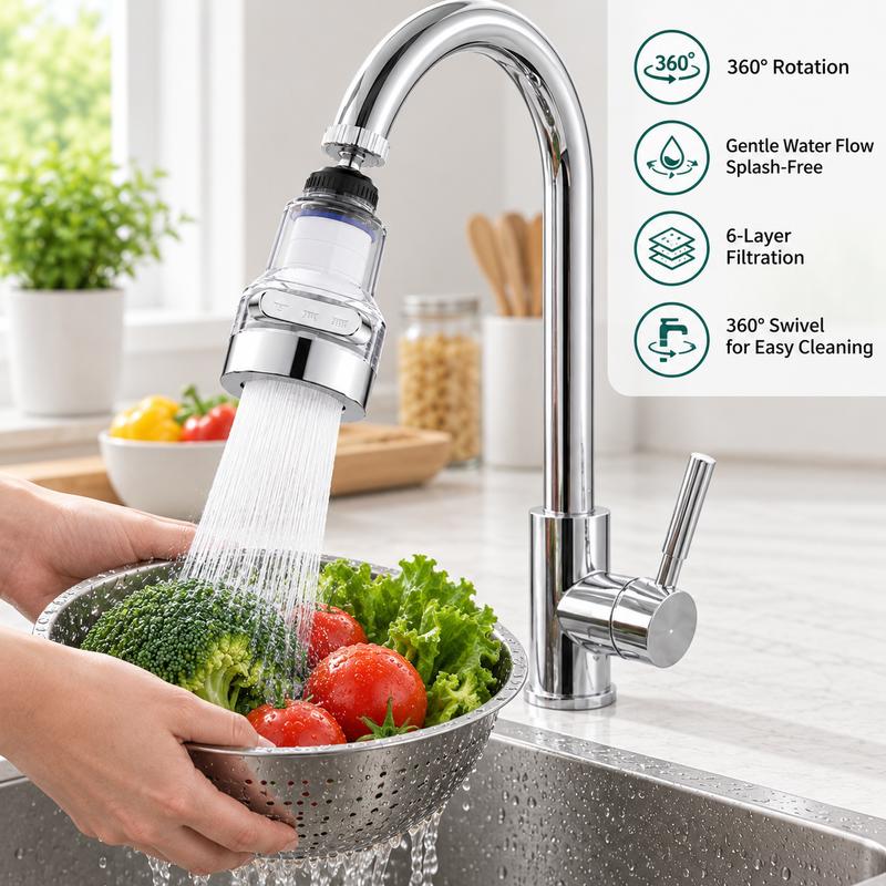 1 unitat, filtre aerador giratori de 360° per a grif, filtració de 6 capes, 3 modes d'aigua, sense espolgues 💧