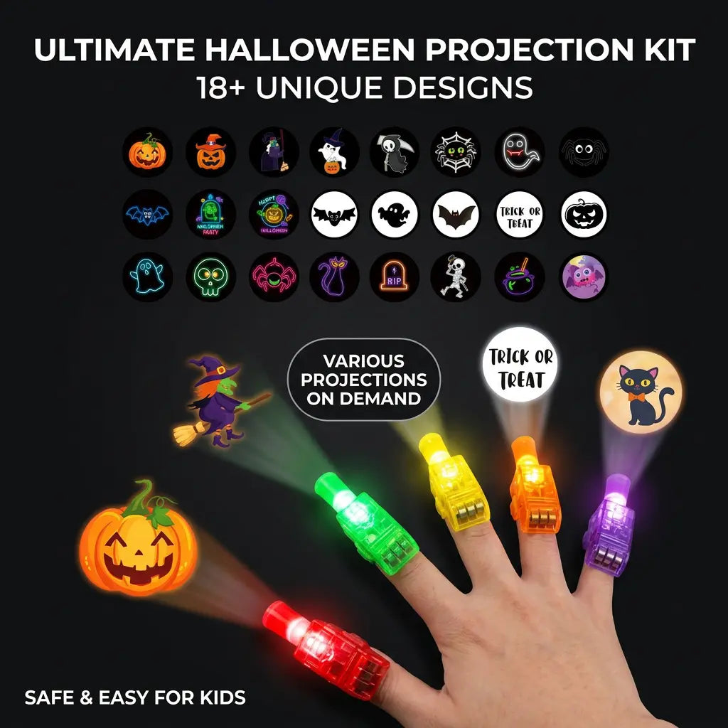 12 anelli proiettori per dito a tema Halloween, giocattoli luminosi per dito a LED🔦🎃