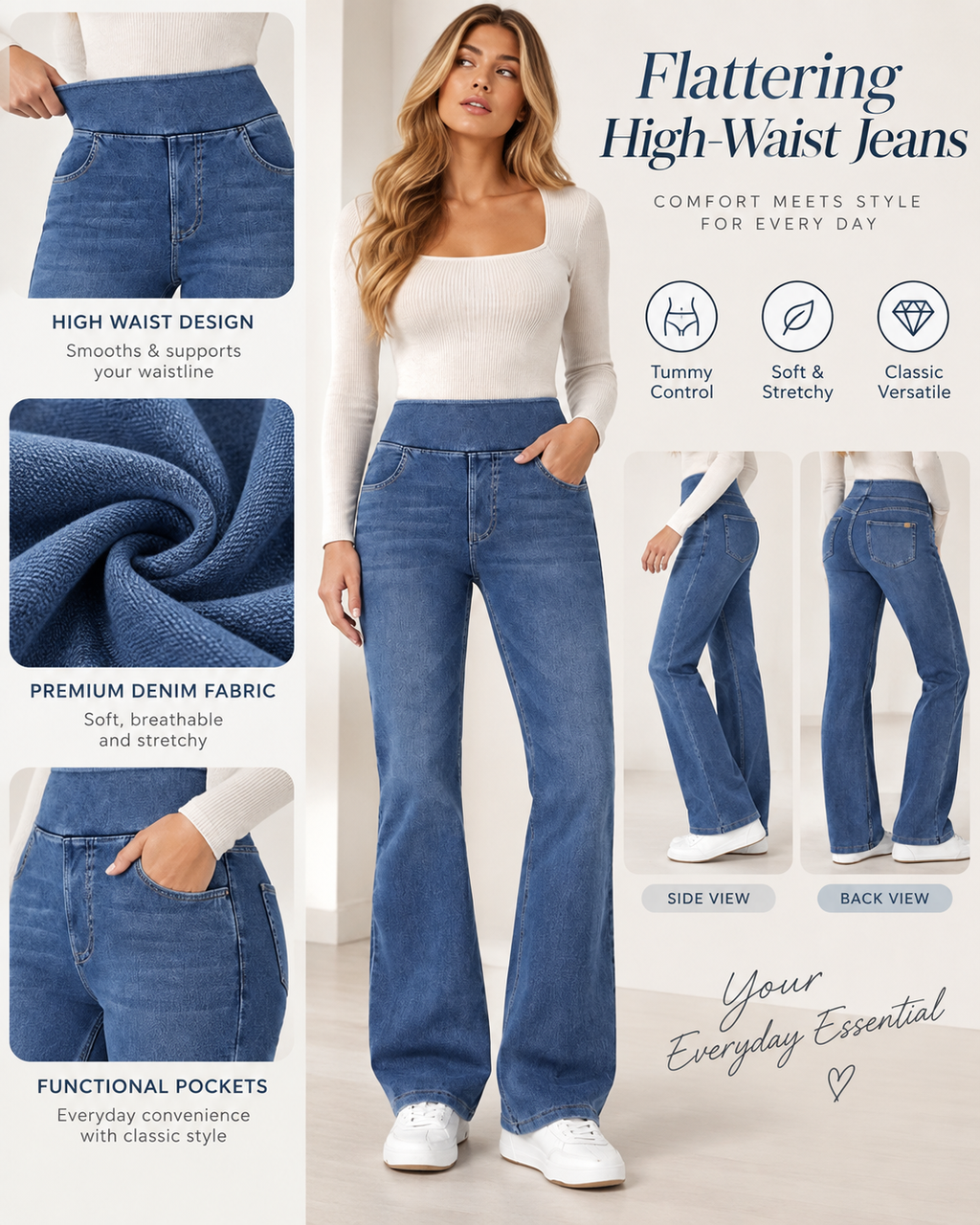 Jeans bootcut sbiaditi a vita alta