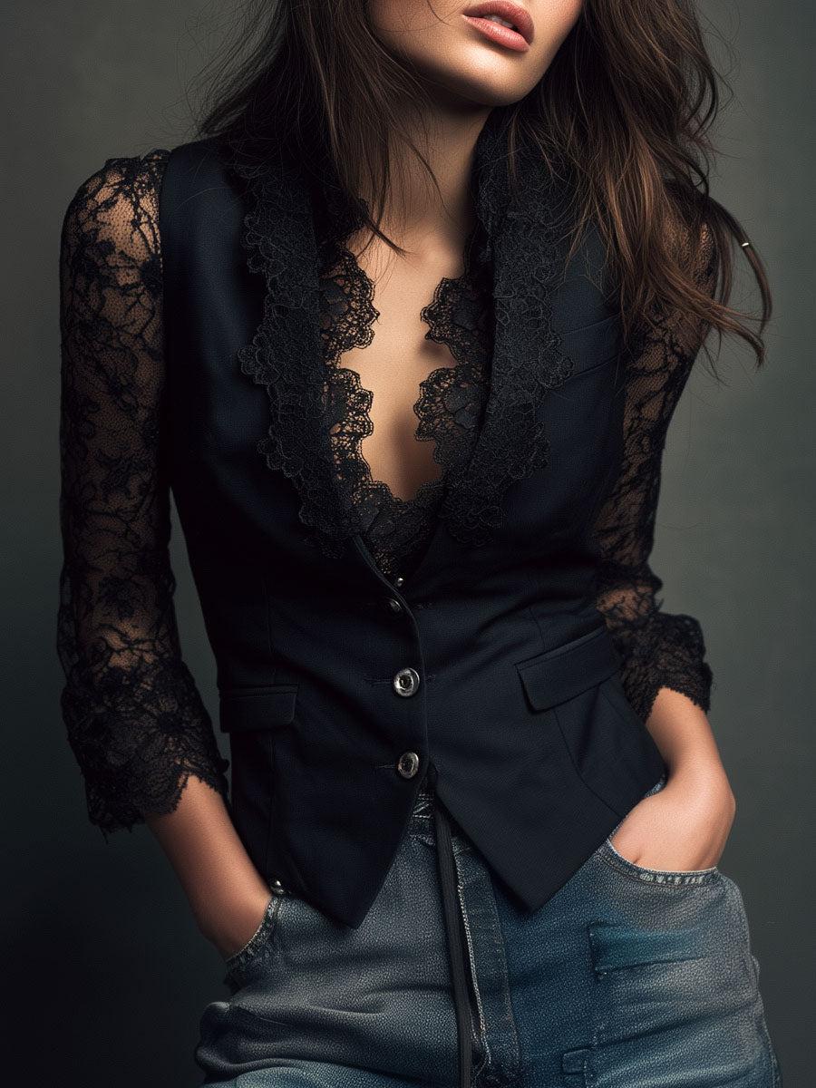 Top blazer amb mànigues semitransparents