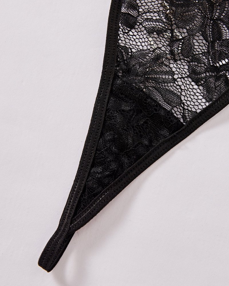 String sexy transparent en dentelle à franges de strass et cœur