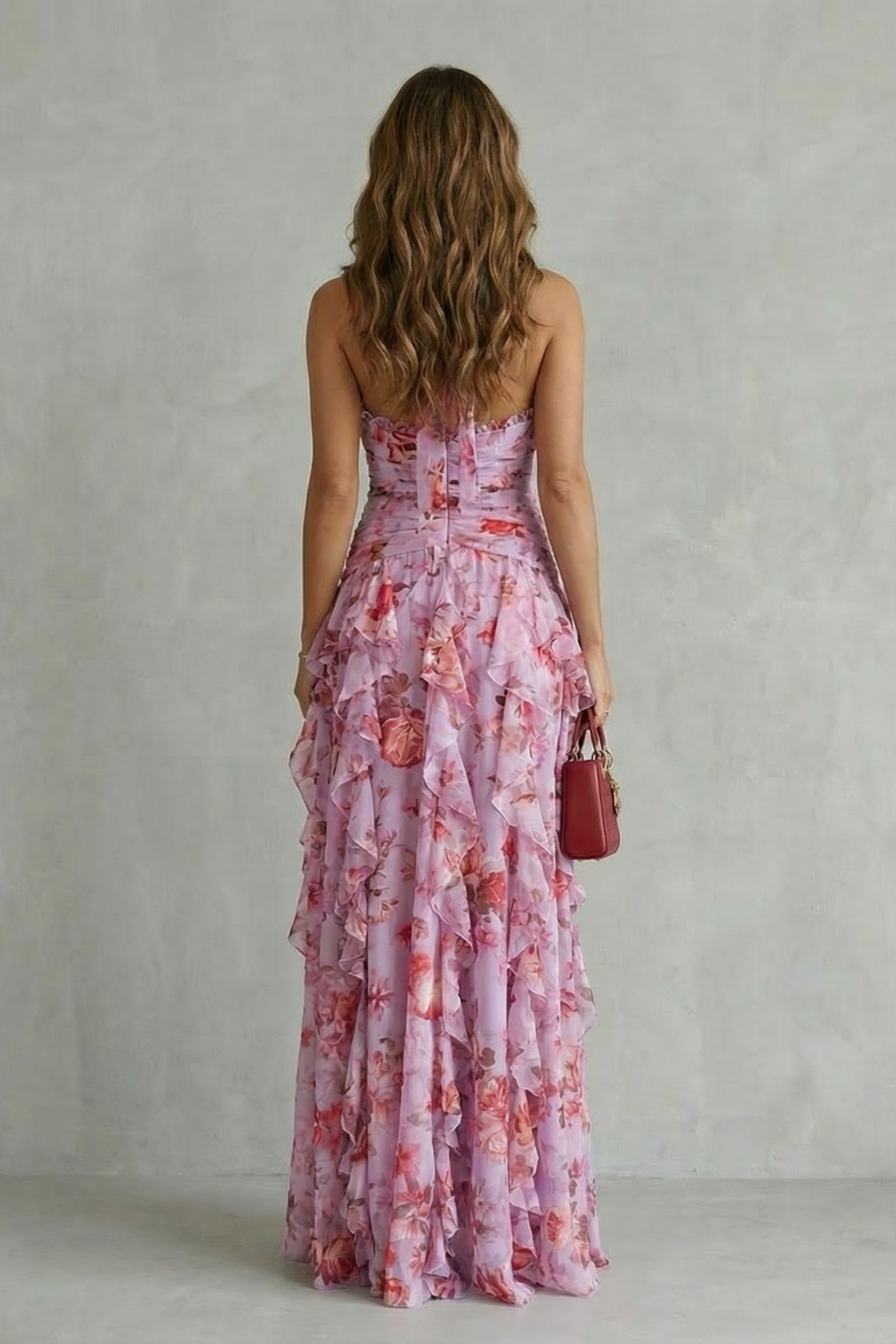 Robe longue à fleurs avec encolure dos nu