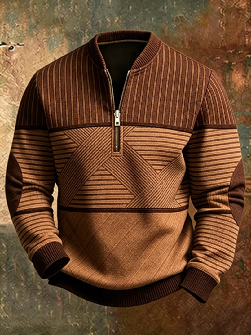 Pull demi-zip géométrique