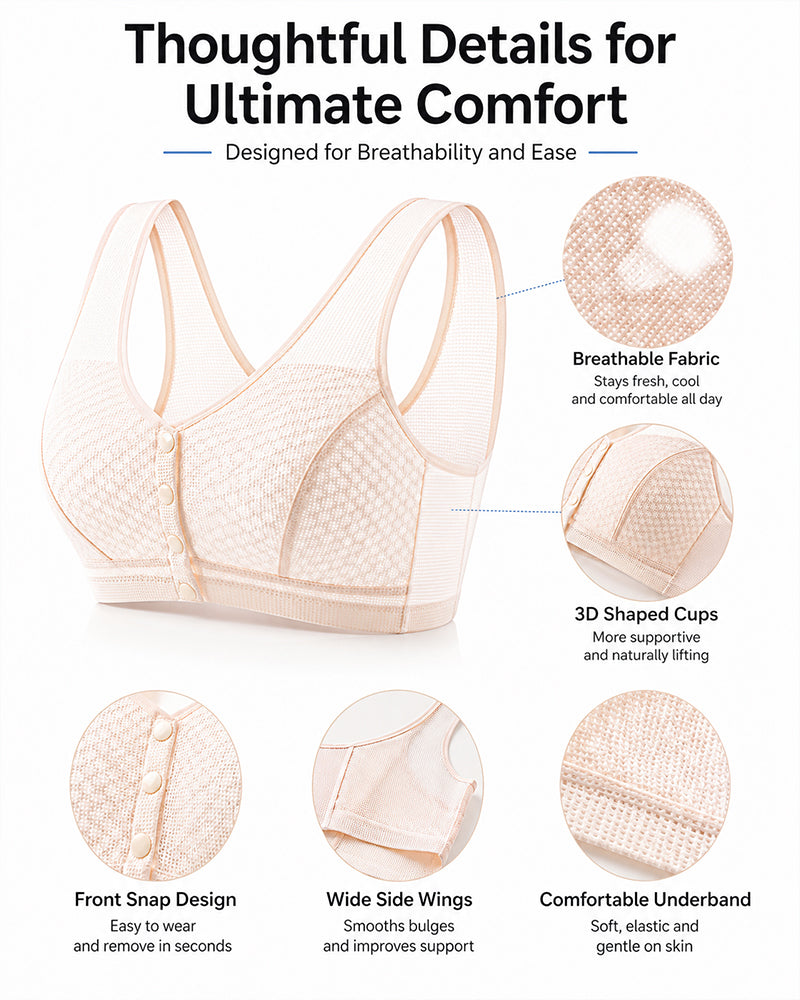 Brassière de sport ultra-fine et respirante en maille, sans coutures ni armatures, à fermeture sur le devant