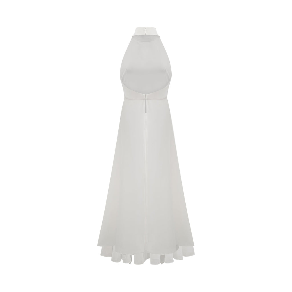 Vestido largo con cuello halter y capas