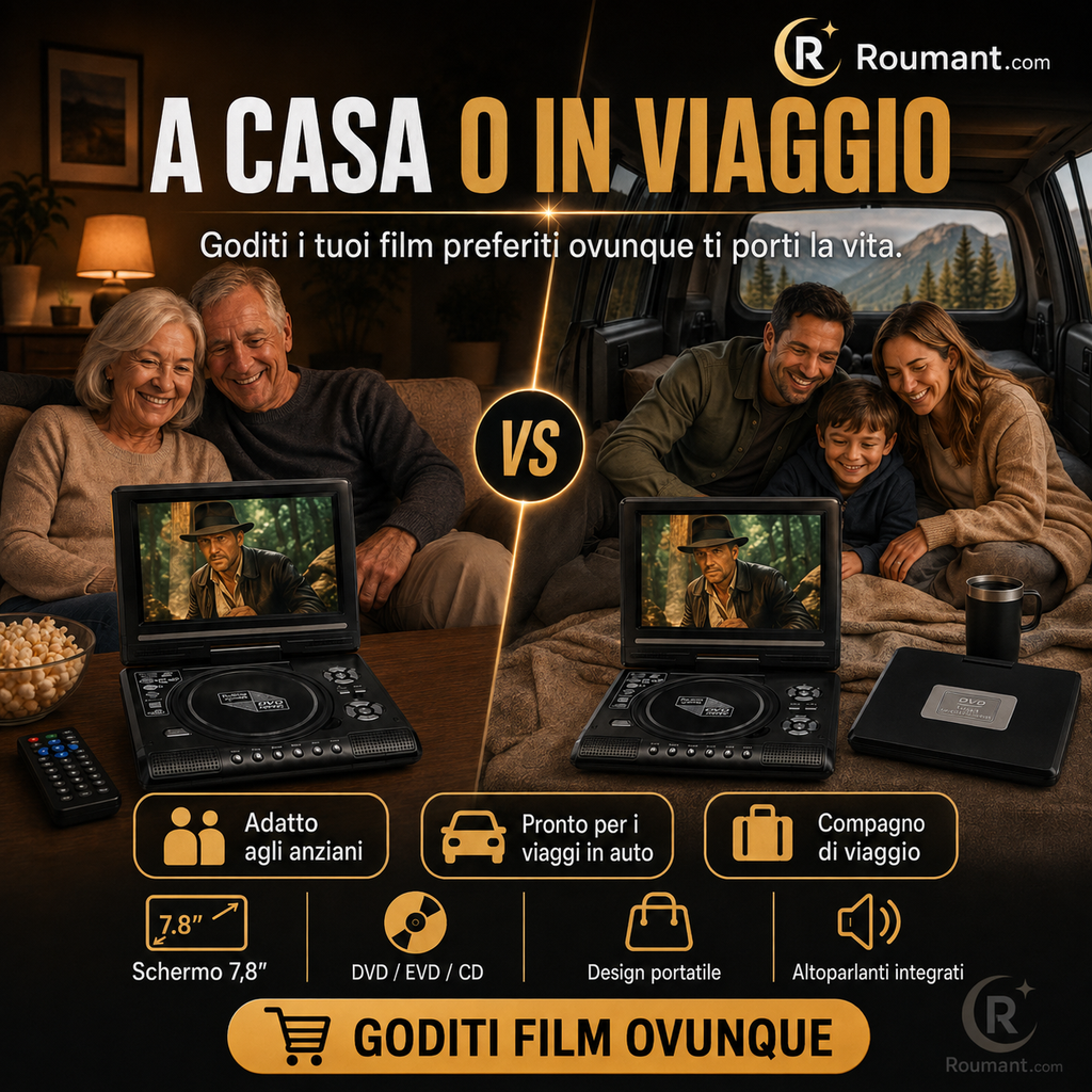 📺 Lettore DVD/EVD portatile HD da 7,8" – Schermo ampio, ricaricabile e compatibile con DVD/CD/USB/SD – Perfetto per casa e in viaggio 🔥 50% DI SCONTO