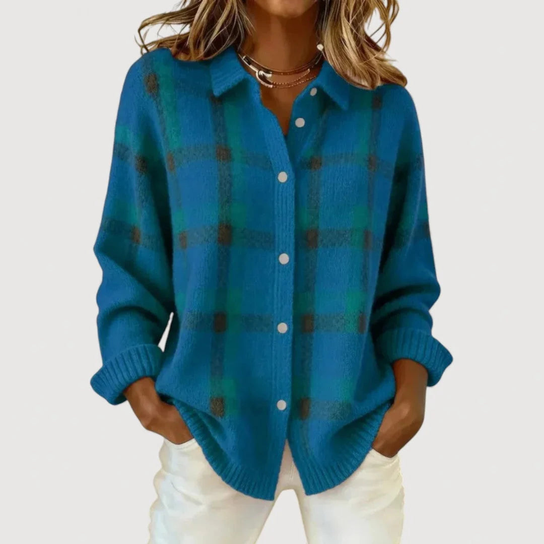Chaqueta de punto de cuadros azul oscuro