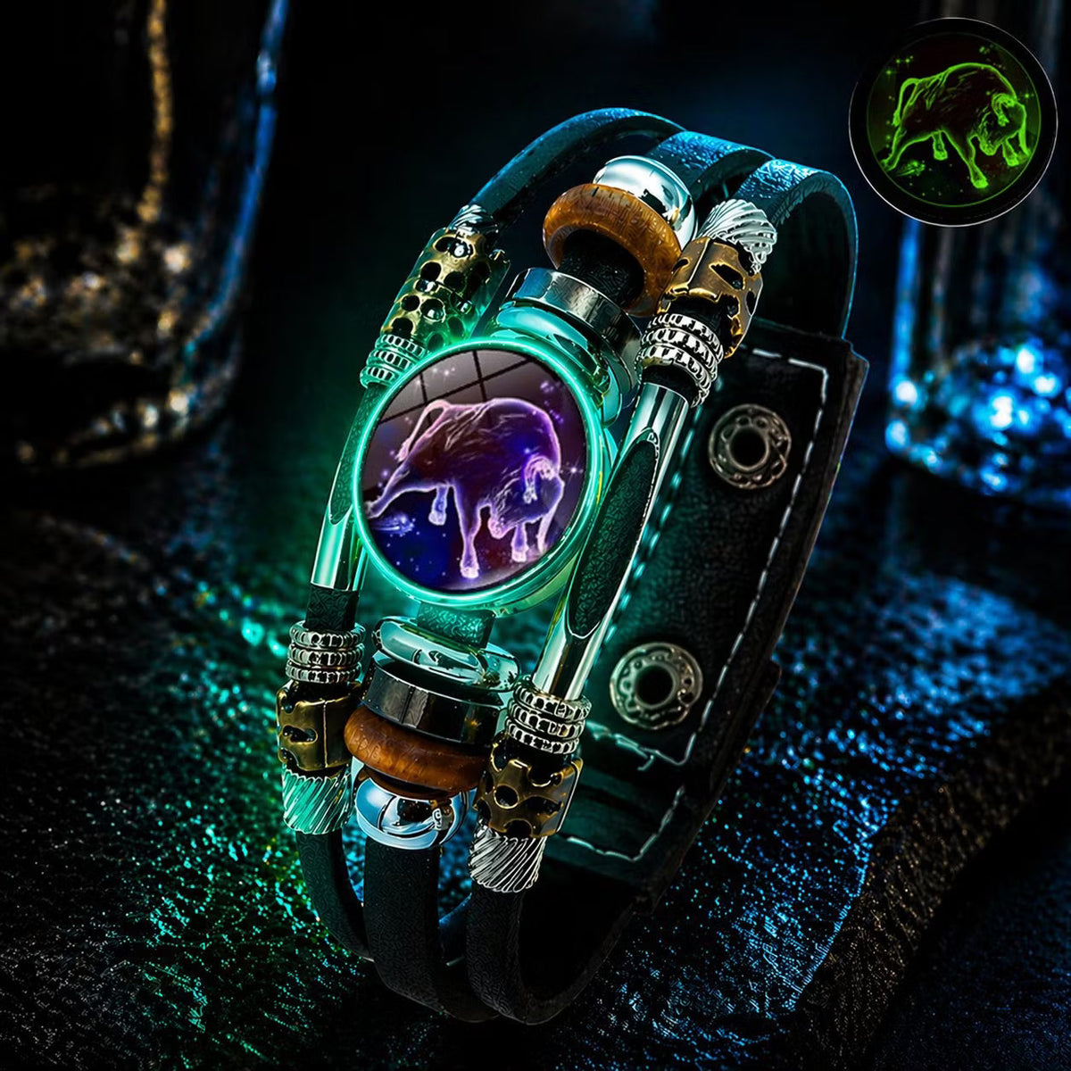 Bracelet en cuir phosphorescent du signe du zodiaque