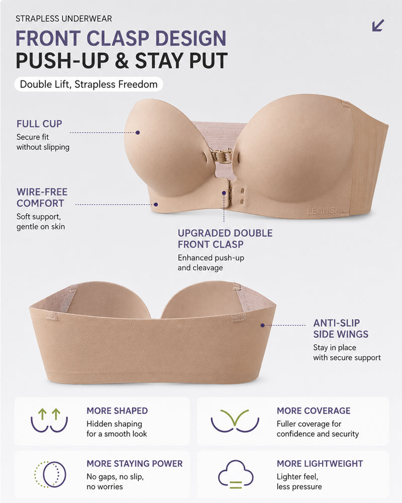 Soutiador push-up sense tirants amb doble tancament frontal