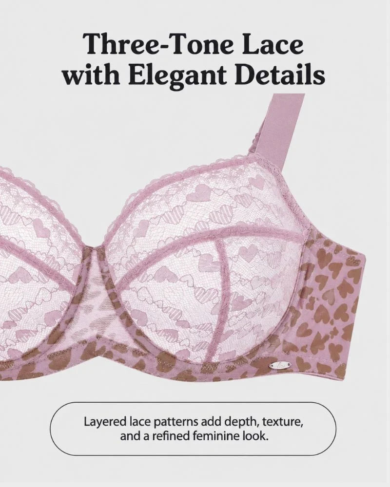 Sutjador push-up sexy de talla gran de rendes amb cors i lleopard