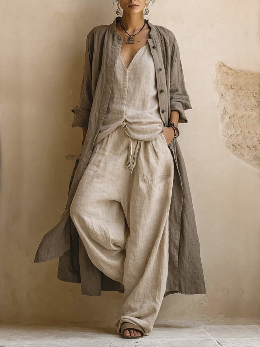 Ensemble trois pièces avec cardigan long bohème