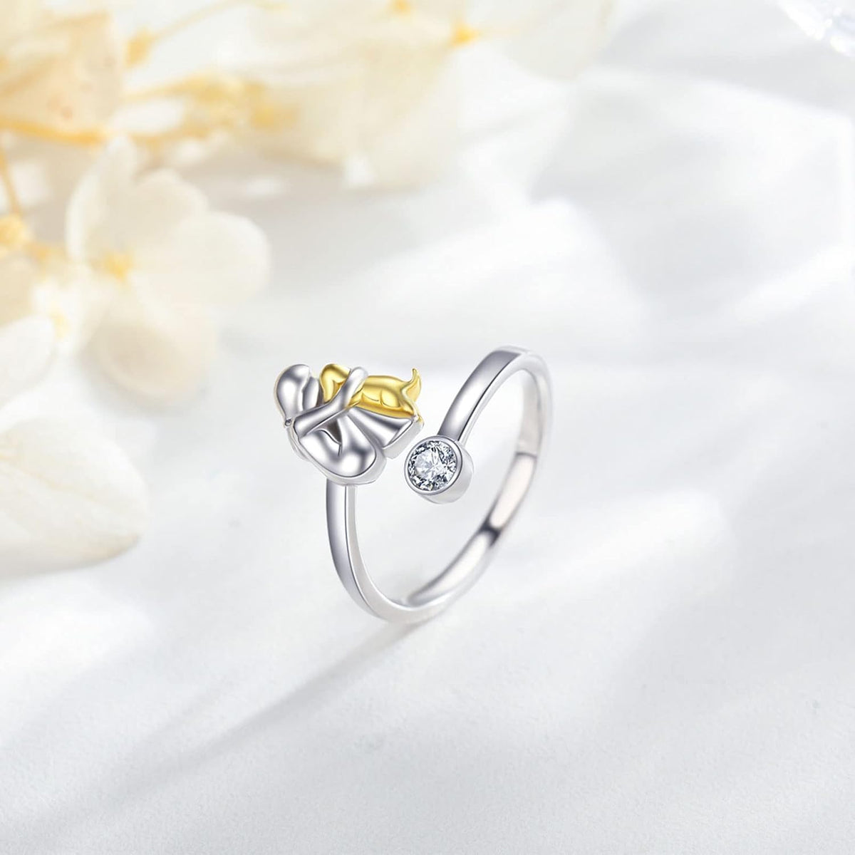 Anell de circonita en plata de llei, ajustable